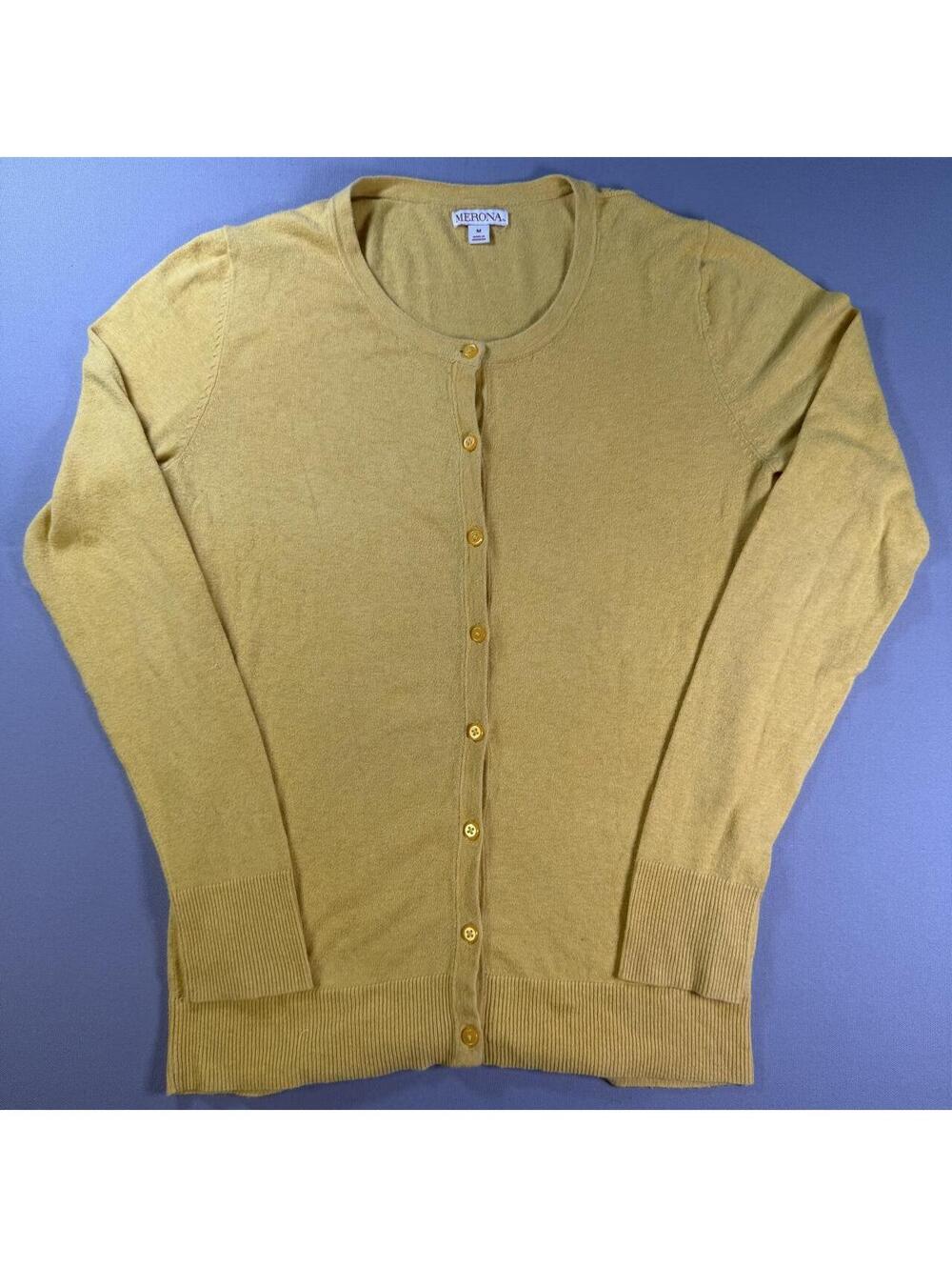 Merona Cardigan Sweater Yellow Button Front Crewneck Knit Womens M